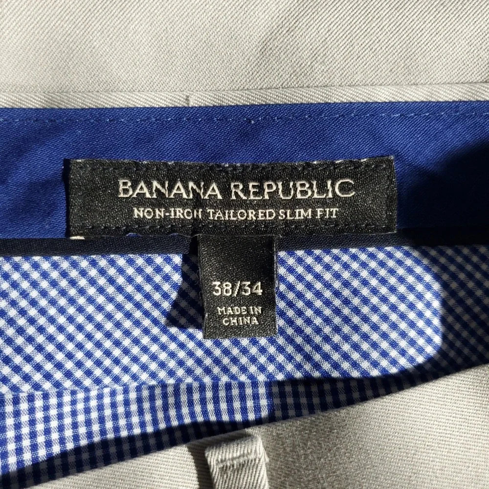 Banana Republic Dress Pants Mens 38x34 Light Gray Non Iron Tailored Slim Fit Pro